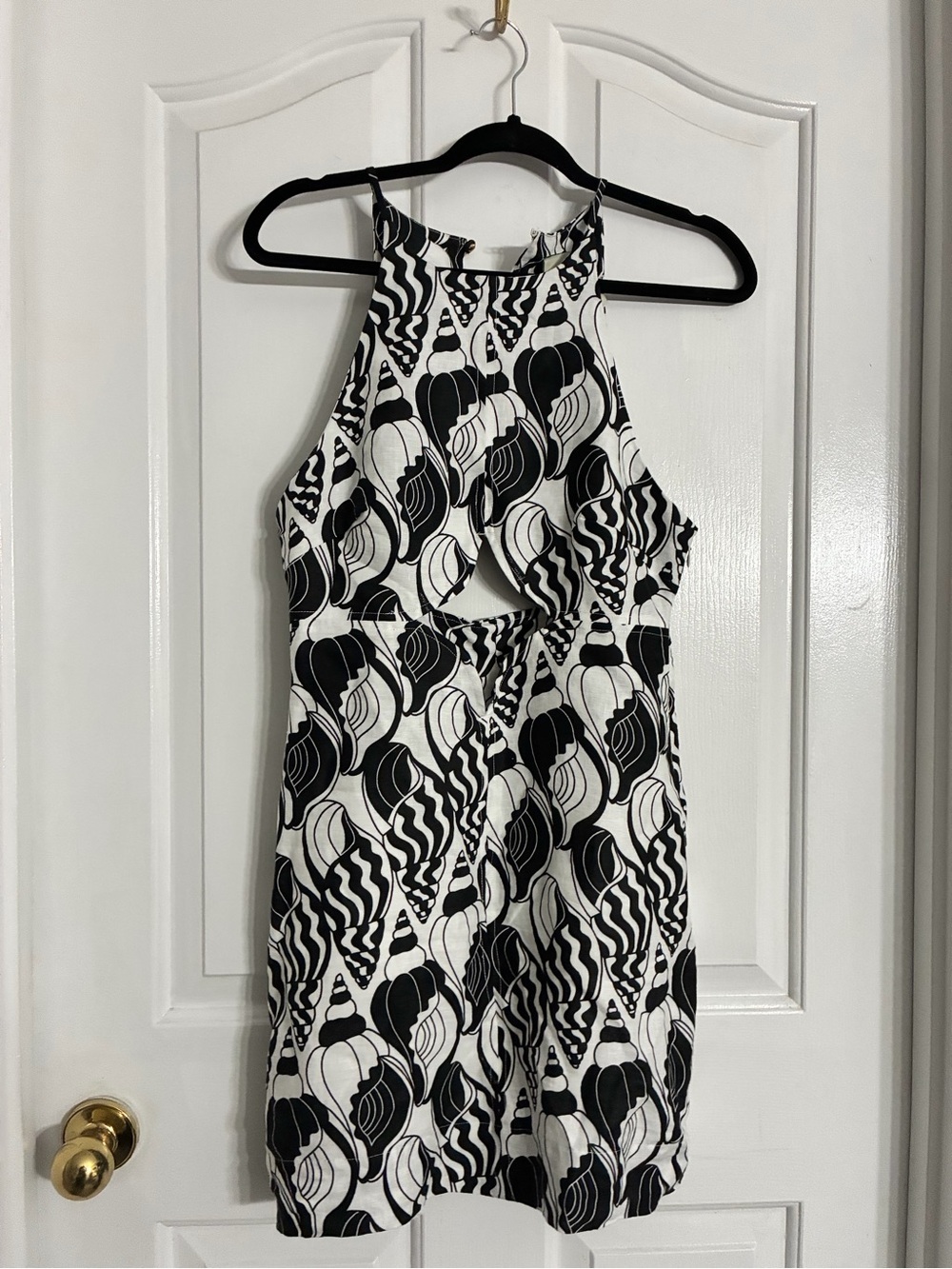 FARM Rio Black and White Patterned Halter Mini Dress